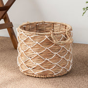 Round Water Hyacinth Woven Basket with Handles - 18' x 18' x 12.2' - Natural Brown - For Clothes, Towels, Canvas, Toys and Magazine Storage and Home Decoration