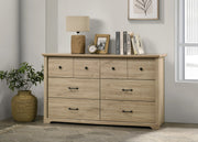 Elara 57'W Light Oak Finish 6-Drawer Dresser with Black Handles