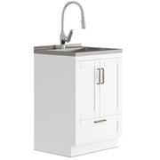 Reed - Deluxe 24' Laundry Cabinet with Pull-out Faucet and Stainless Steel Sink - White