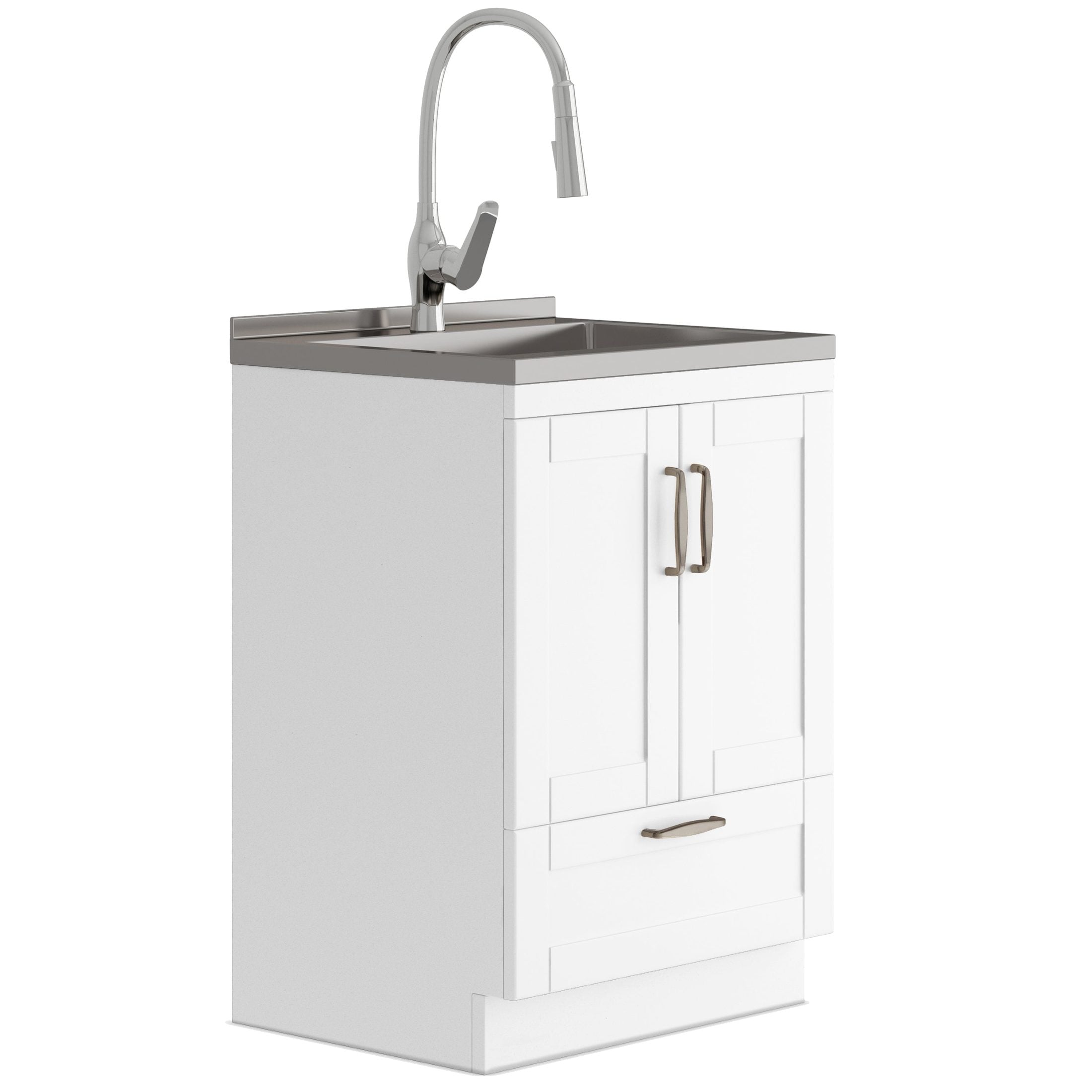 Reed - Deluxe 24' Laundry Cabinet with Pull-out Faucet and Stainless Steel Sink - White