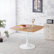 42 Inch Square Tulip Dining Table for 2-6 Person, Modern Mid-Century Kitchen Table with MDF Top & Oak Finish, Small Space Table for Apartment, Bistro, Cafe, Office and Living Room (White & Oak)
