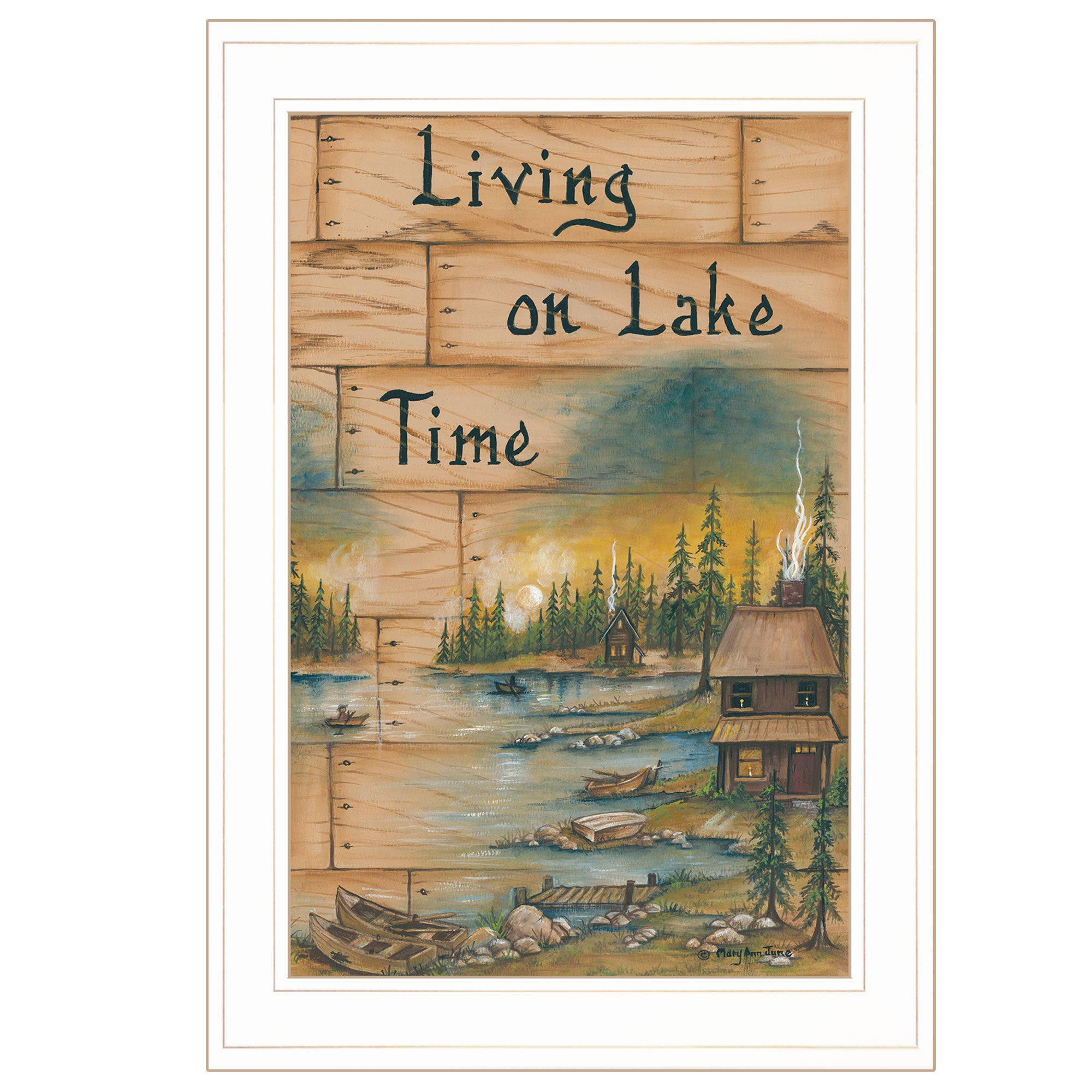 'Living On The Lake' by Mary June, Ready to Hang Framed Print, White Frame