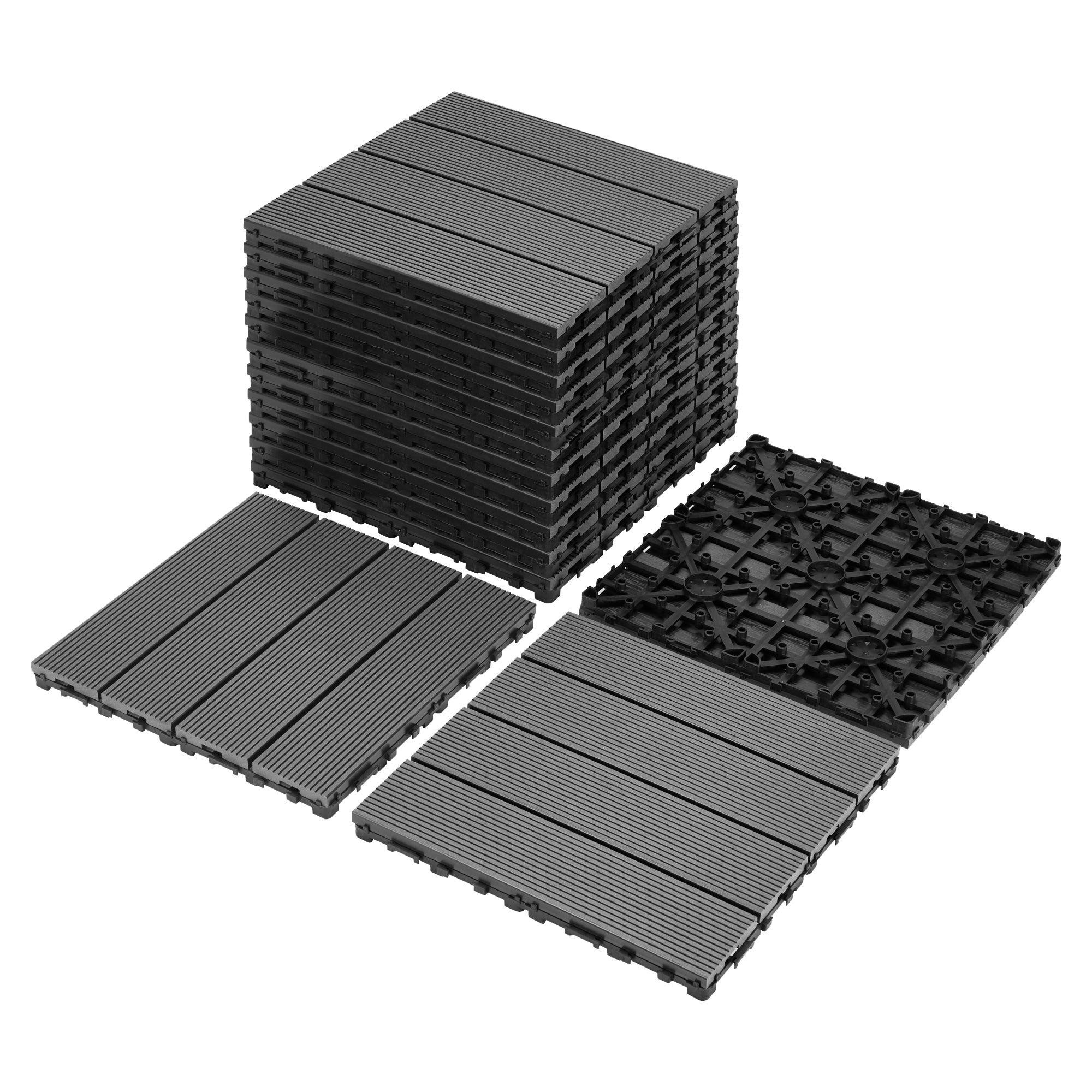 9 PCS 23.4 lb heavy-duty & recyclable Wood-Plastic DIY Interlocking Deck Tiles 12' x 12'- Waterproof Outdoor and Indoor Flooring for Patio, Balcony, Porch, Backyard, Bedroom (Gray)