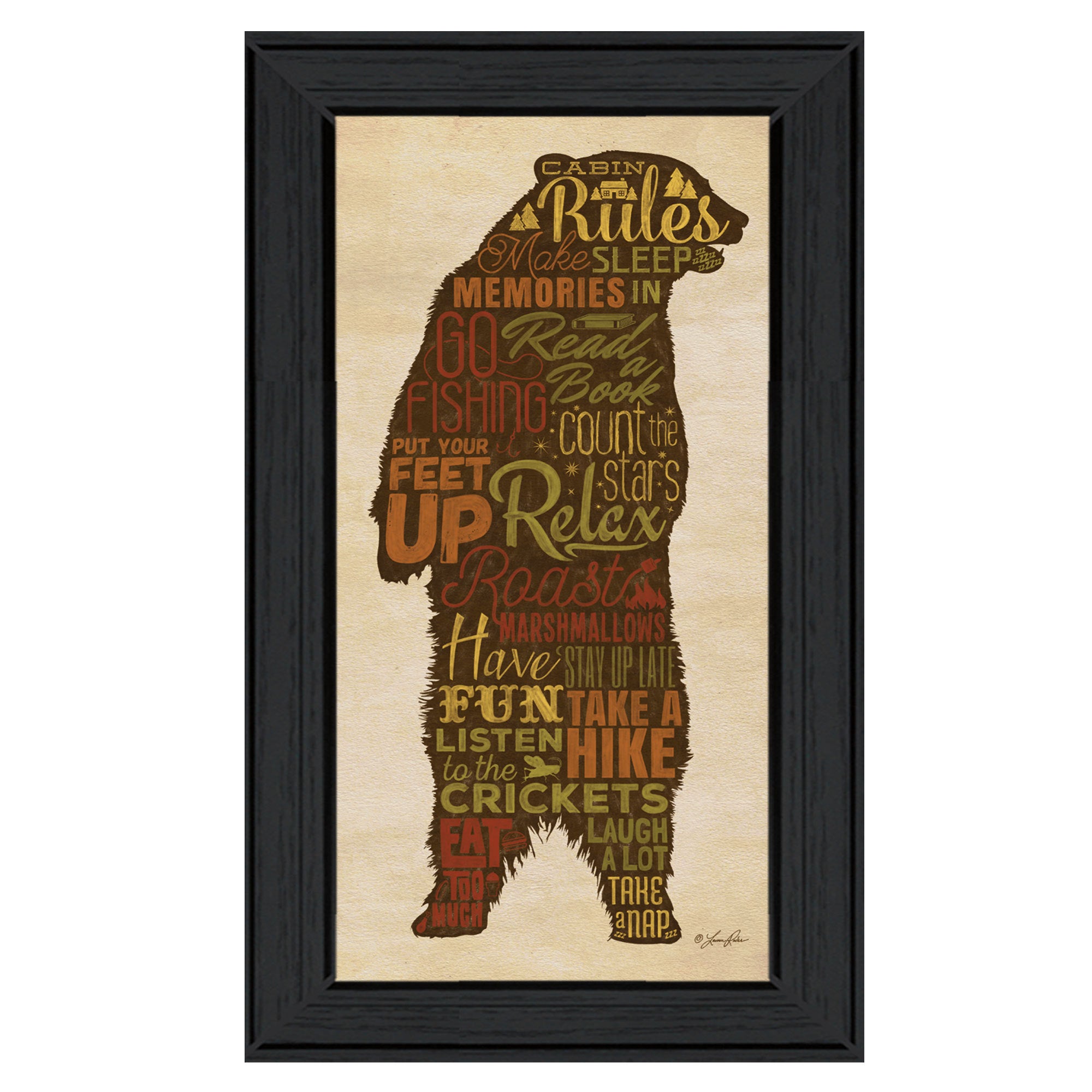 'Cabin Rules' By Lauren Rader, Ready to Hang Framed Print, Black Frame