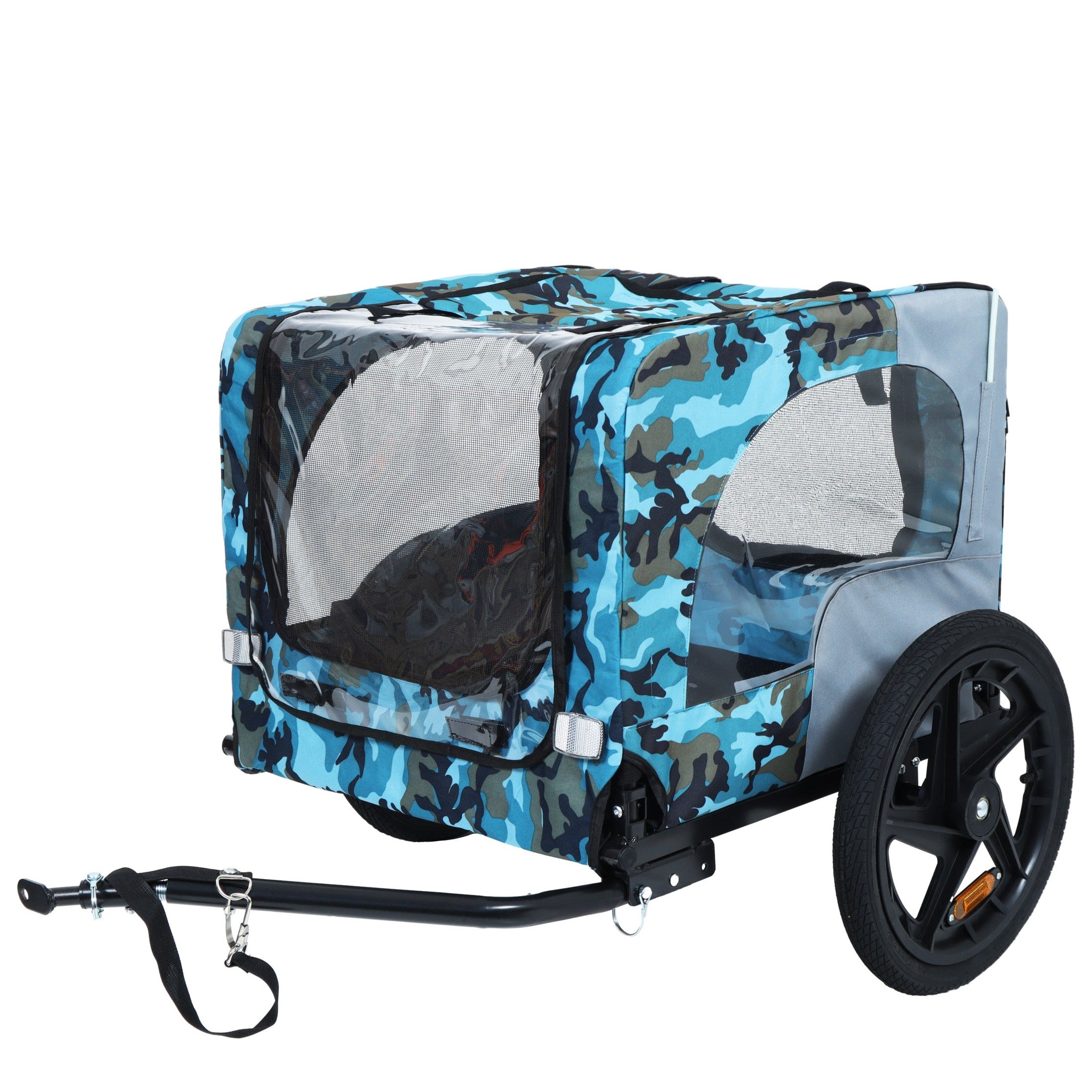 Outdoor Heavy Duty Collapsible Pet Bike Trailer with 16-Inch All-Terrain Wheels & Universal Hitch – Foldable Dog/Cargo Carrier Cart for Bicycles, blue, grey