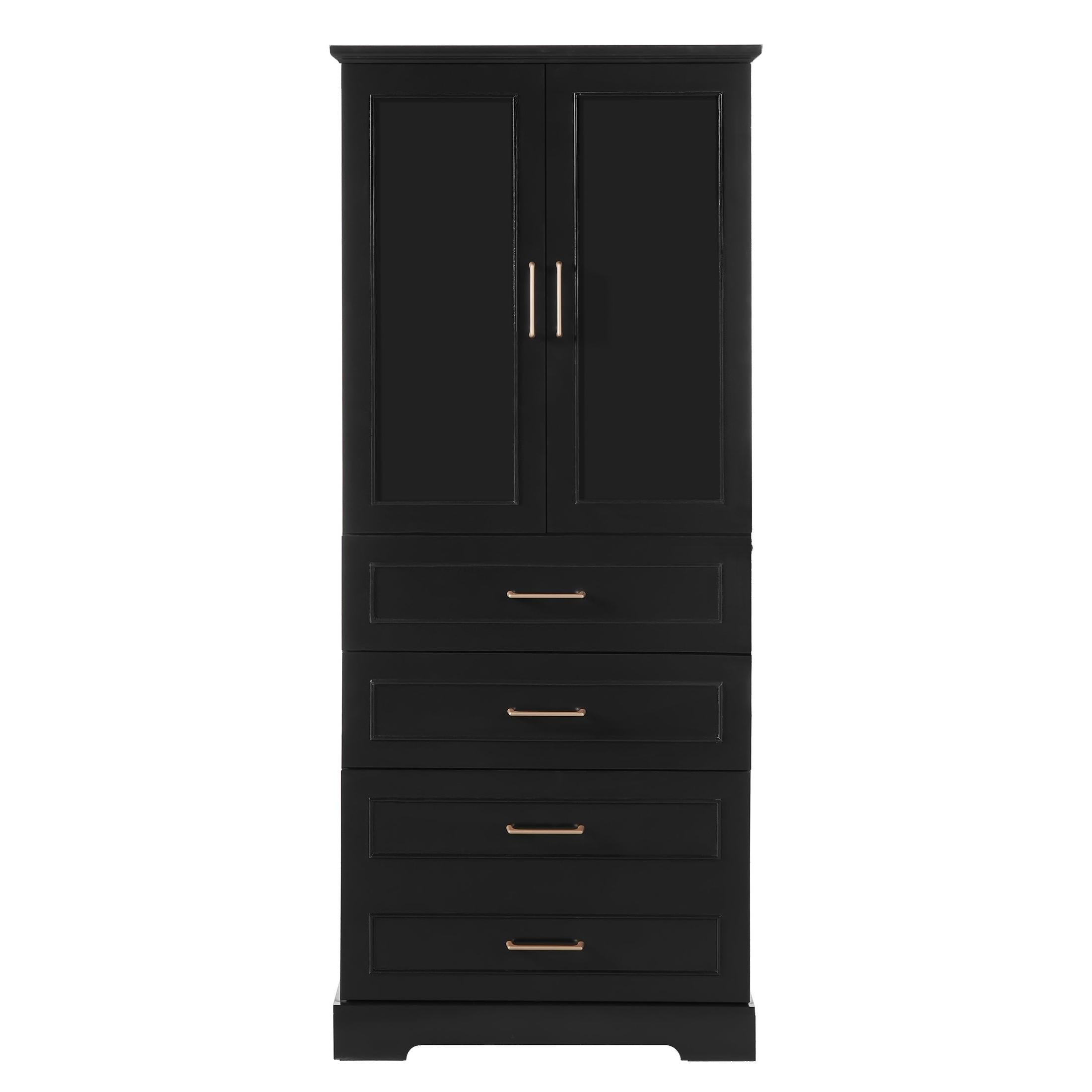 Modern Elegant Freestanding Bathroom Cabinet with 3 Drawers, Adjustable Shelf, Soft-Close Doors, MDF Panels, Steel Handles, 72.2'' Tall, Black