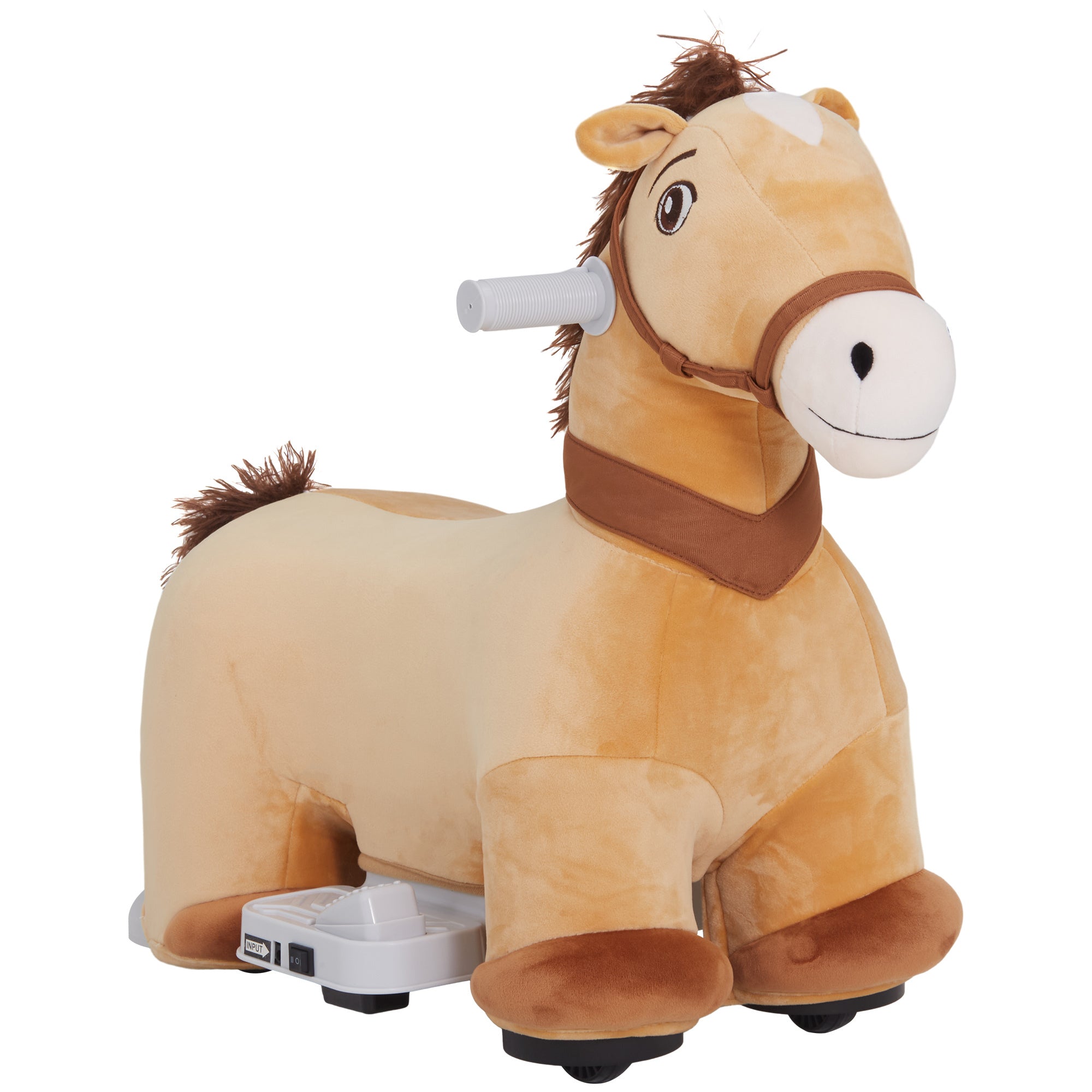 Qaba 6V Ride on Horse, Battery Powered Electric Ride on Pony with Music Forward, PU Wheels, Soft Touch, for Girls Boys Aged 18-36 Months, Brown