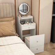 3 in 1 Vanity Desk With mirror and light ,Small makeup vanity set with charging station, With 2 drawers and open storage space, with upholstered stool, Compact Dressing Table Writing Desk for Small Sp