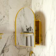 18x24 Inch Metal Corner Medicine Cabinet with Arched Mirror, Adjustable Glass Shelves, Space-Saving Bathroom Storage Organizer for Small Spaces, Matte Gold