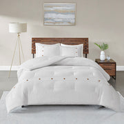 3 Piece Cotton Waffle Weave Comforter set White Full/Queen