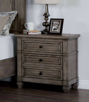 Wire-brushed Finish 1pc Nightstand Warm Gray Color Solid Wood 3-Drawers Bedside Table Transitional Bedroom Furniture