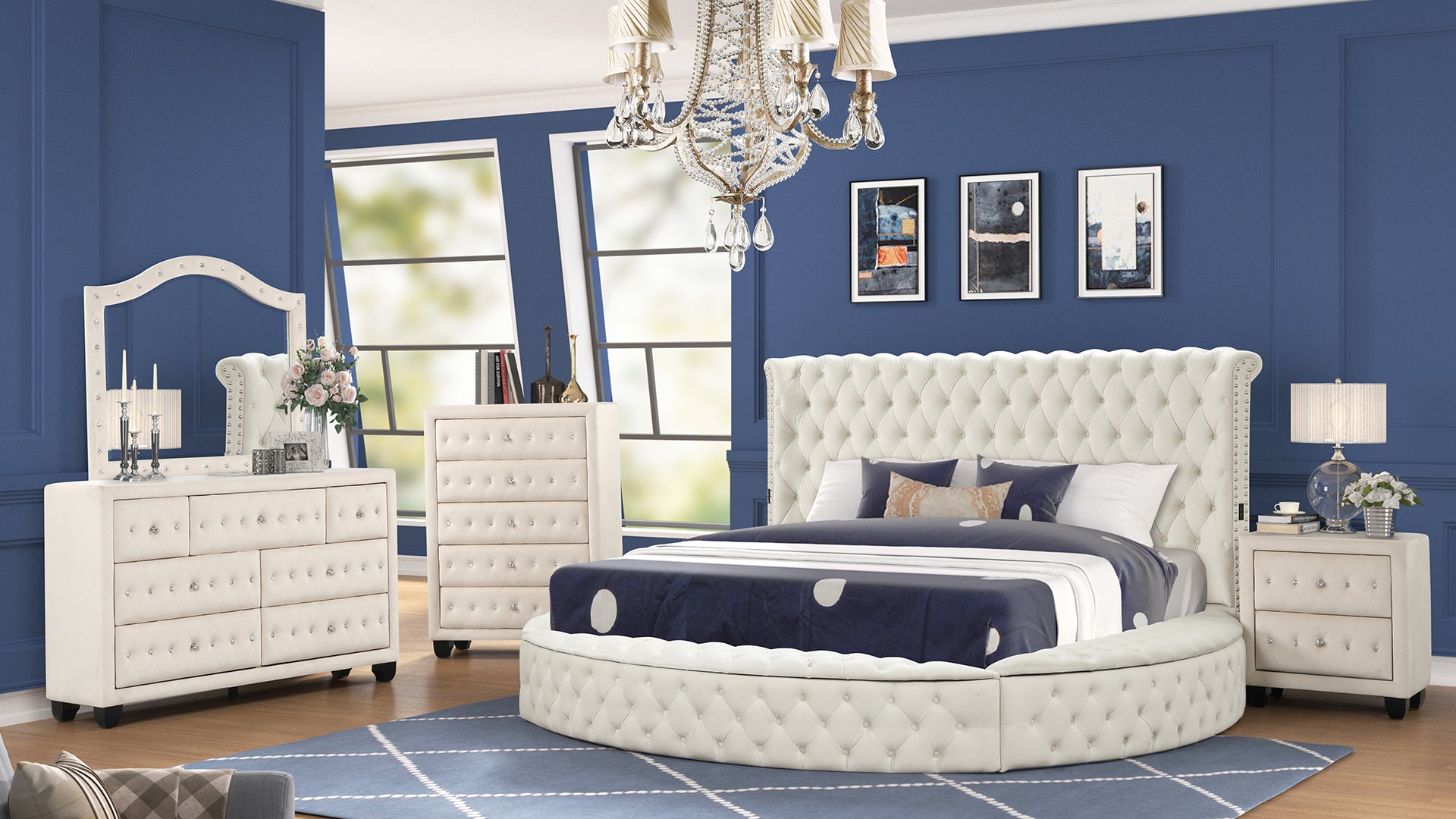 Modern Style Queen 5PC  Bedroom Set with USB Ports & Made with Wood in Cream(CA INVENTORY)