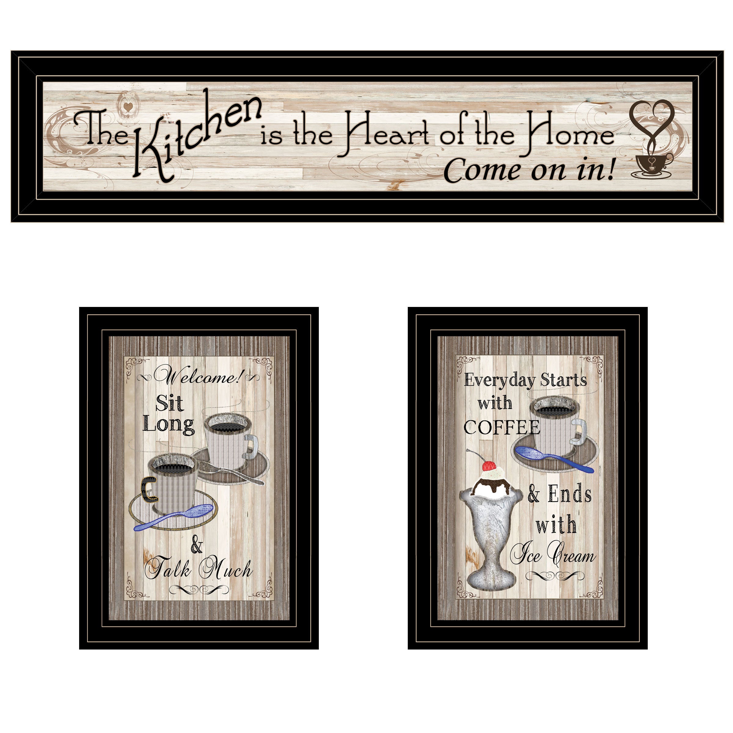 'Kitchen-Come In Vignette' 3-Piece By TrendyDecor4U, Black Frame