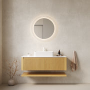 HIZON 48' Bathroom Vanity with Sink, Wall Mounted Plywood Bathroom Storage Cabinet with Drawers and Open Shelf, Sintered Stone Countertop and Ceramic Basin, Pre-assembled, Corolla Oak Woodgrain Color