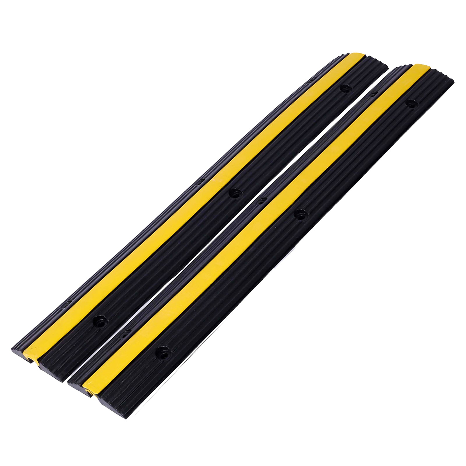 Cable Protector Ramp Rubber Speed Bumps 2 Pack of 1 Channel 6600Lbs Load Capacity with 12 Bolts Spike for Asphalt Concrete Gravel Driveway (1 Channel, 2 Pack)