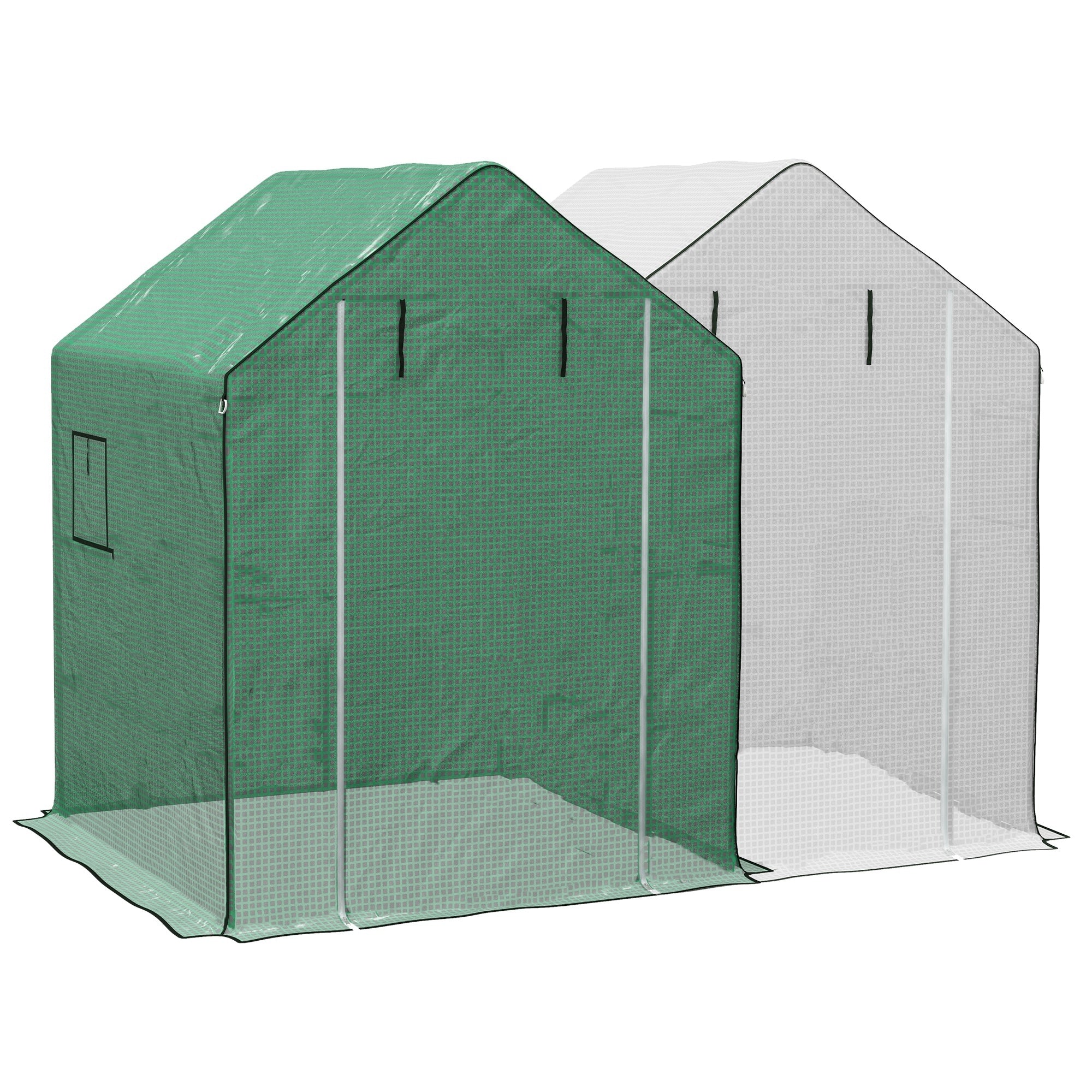 Outsunny 2 Pieces Walk-in Greenhouse Replacement Cover for 01-0472 w/ Roll-up Door and Mesh Windows, 55'x56.25'x74.75' Reinforced Anti-Tear PE Hot House Cover (Frame Not Included), White and Green