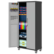 71' Metal Garage Storage Cabinet with Wheels - Heavy-Duty Tool Storage Cabinet Black/Gray