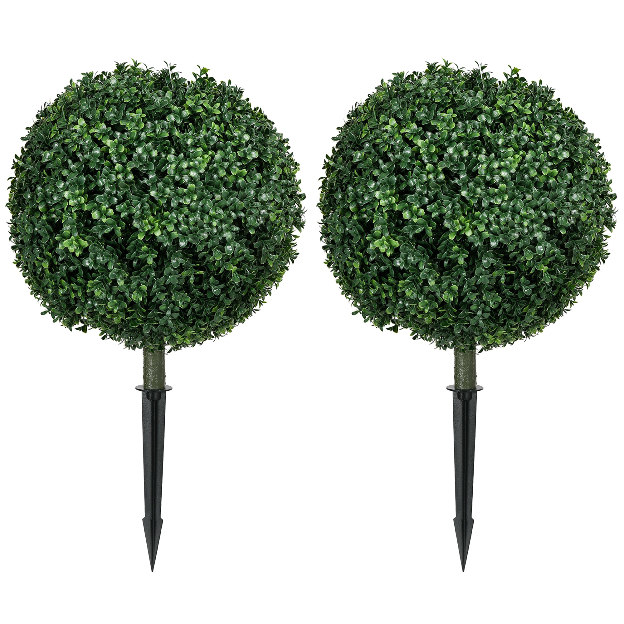 HOMCOM 1.3' (15.7') Artificial Boxwood Topiary Trees with Ground Stake, UV Resistant Set of 2 Ball Shaped Trees, Indoor Outdoor Fake Plants for Home Office & Living Room Décor