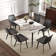 55.12' Modern Artificial Stone White Pandora Straight Edge Black Metal Leg Dining Table-Can Accommodate 6 People(Dining Table Only)