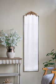 18.1x1.6x70.9' Large Rectangular Full-Length Mirror with Distressed Ivory Frame and Gold Floral Crown