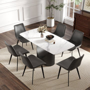 63 'Modern Artificial Stone Curved White Panel Black Iron Metal Legs-Can Accommodate 6-8 People.