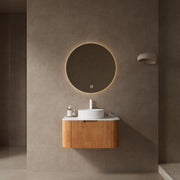 DINA 30' Bathroom Vanity with Sink, Wall-Mounted Floating Curved Edges Striped Bathroom Storage Cabinet with a Drawer, White Round Ceramic Basin without Faucet, Pre-assembled, Natural Woodgrain Color