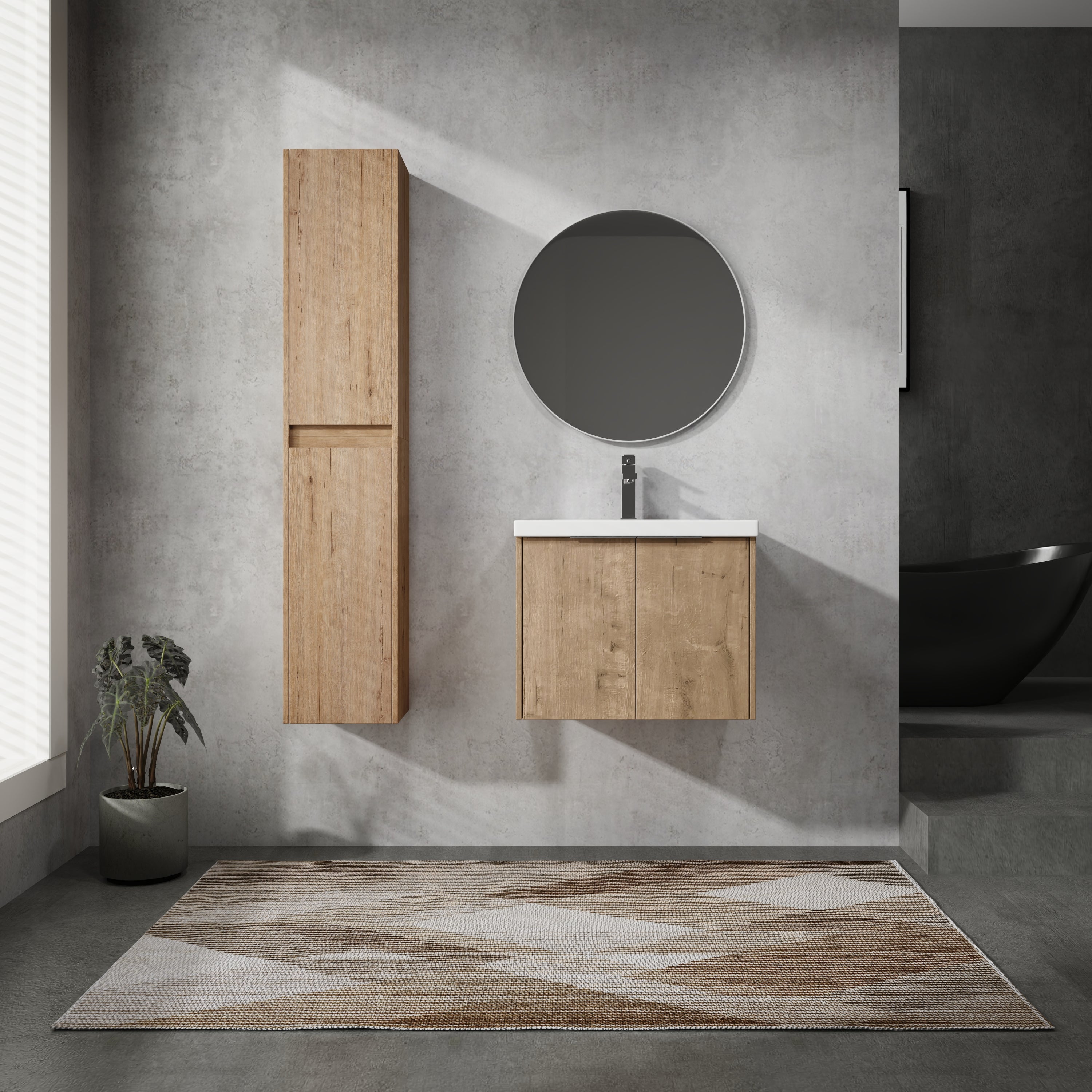 24' Wall-Mounted Bathroom Vanity With Sink and Side Cabinet, Soft Close Doors,00112IMO x 2-00624IMO Combination Cabinet(KD-Packing)