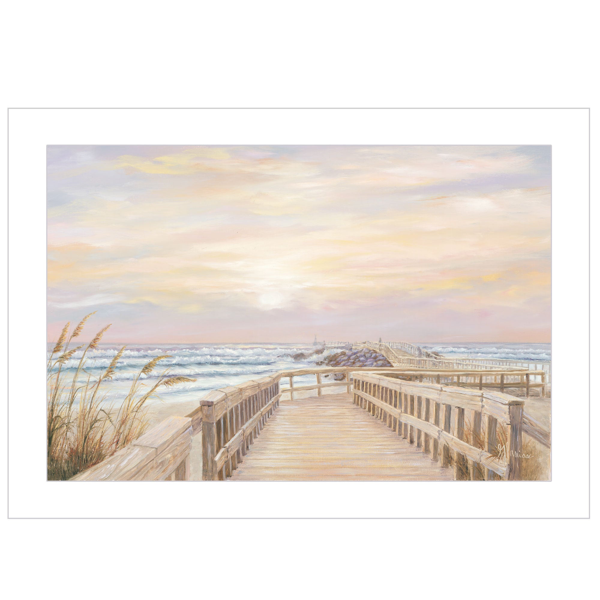 'Ponce Inlet Jetty Sunrise' by Artisan Georgia Janisse, Ready to Hang Framed Print, White Frame