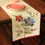 Blue Flower Embroidered Table Runner 72 Inches Long for Dresser Home Dining Table Décor