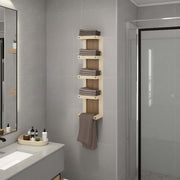 Natural Oak 5-Tier Wall Towel Rack with Shelf