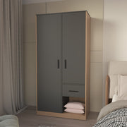 Lugoff Wardrobe with Two Doors and One Drawer, Matt Grey and Natural Oak