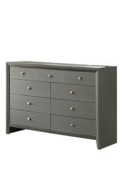 1pc Contemporary Modern 9-Drawer Dresser Round Knobs Bedroom Living Room Wooden Furniture Gun Metal Gray Finish