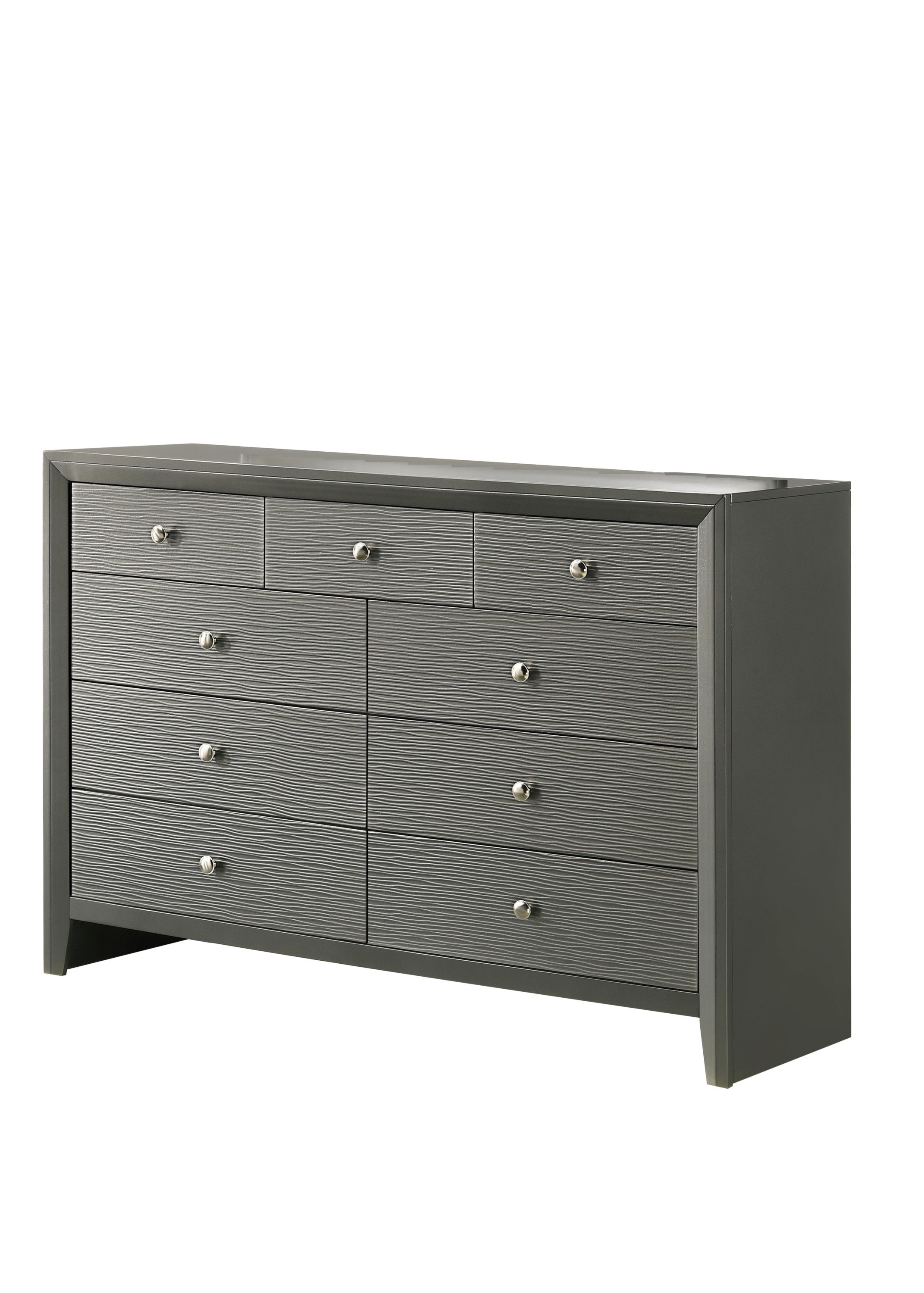 1pc Contemporary Modern 9-Drawer Dresser Round Knobs Bedroom Living Room Wooden Furniture Gun Metal Gray Finish