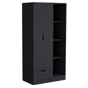 Armoire 71H' with 1-Drawer and 4-Tier Open Shelves, 2 Doors, Black