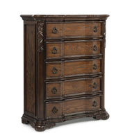 1pc Genuine Marble Top Five Drawers Chest Intricate Moldings Beautifully Curved Silhouette Rich Coffee Wood Finish Bedroom Solid Wood Furniture