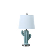 22' In Southwest Teal Ceramic Cactus Plant Modern Metal Table Lamp