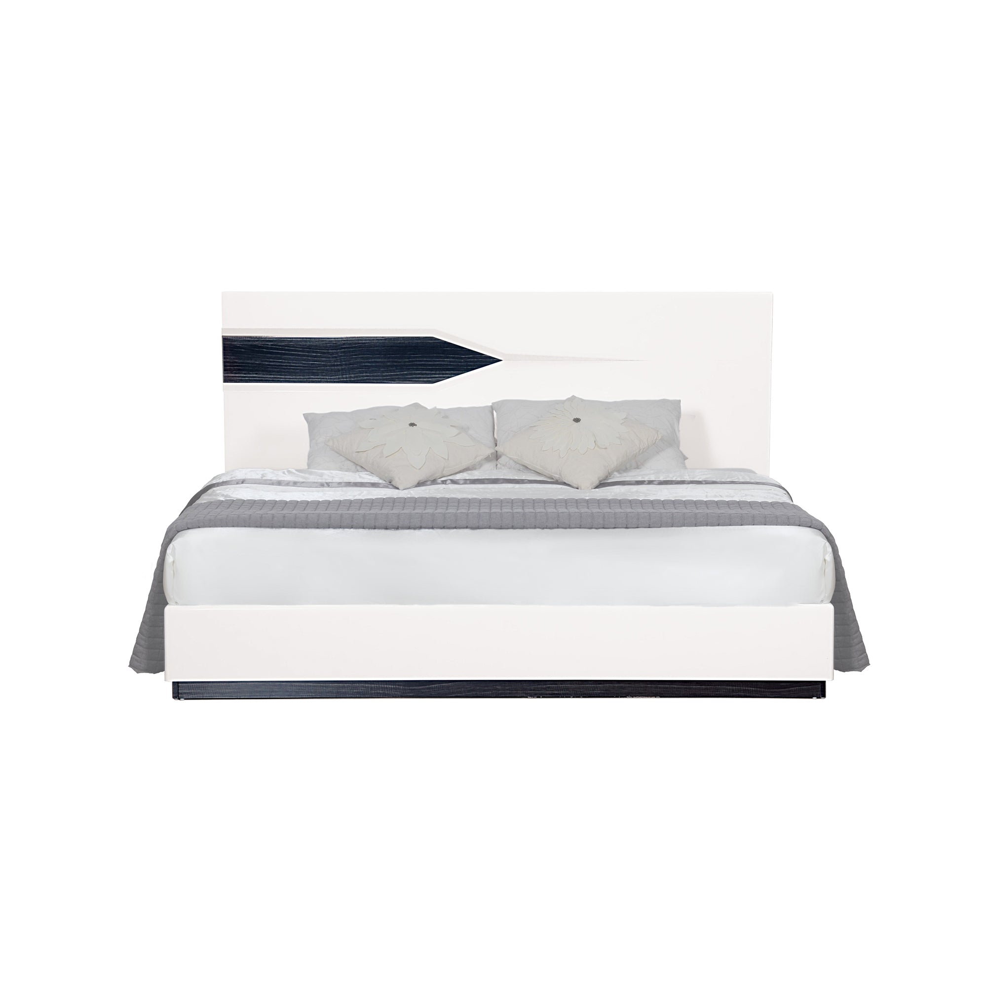 VIOS Contemporary 5-Piece Queen Bedroom Set with Zebrano Accent in White and Black Wood