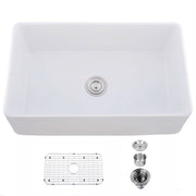 33' L X 20' W Single Basin Ceramic Farmhouse Kitchen Sink with Basket Strainer