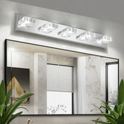 31' Modern Chrome 5-Light LED Vanity Light, Square Acrylic Lampshades Wall Mount Fixture for Bathroom, Mirror Lighting