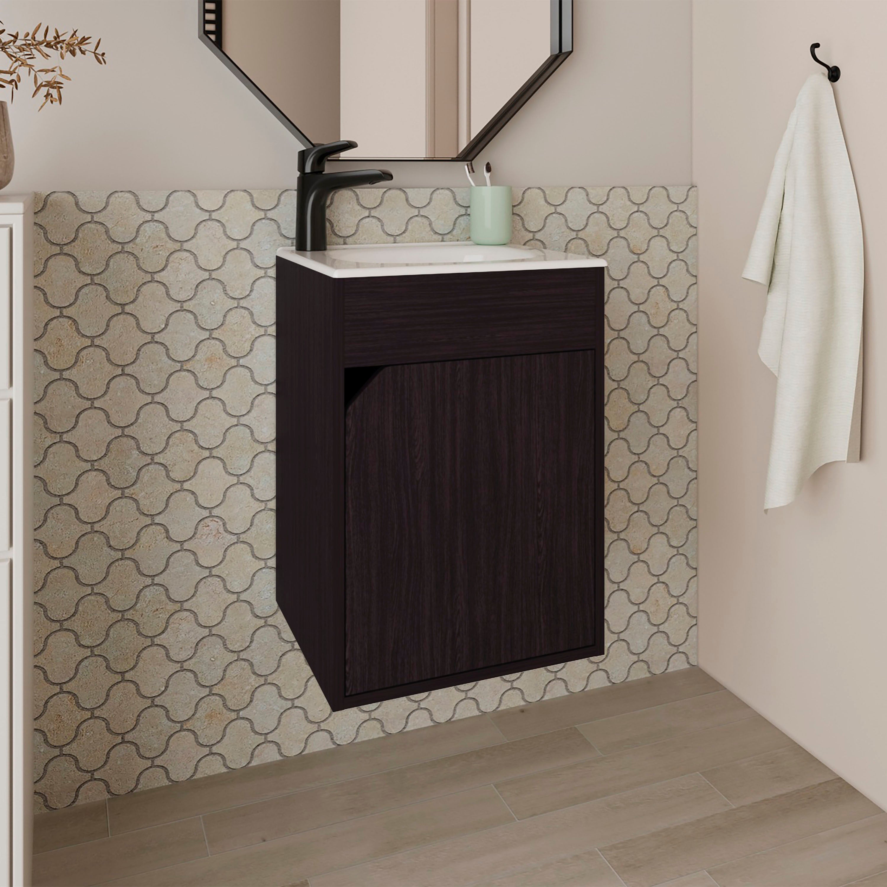 FM FURNITURE Nelson Bathroom Floating Vanity with a Door, Wengue