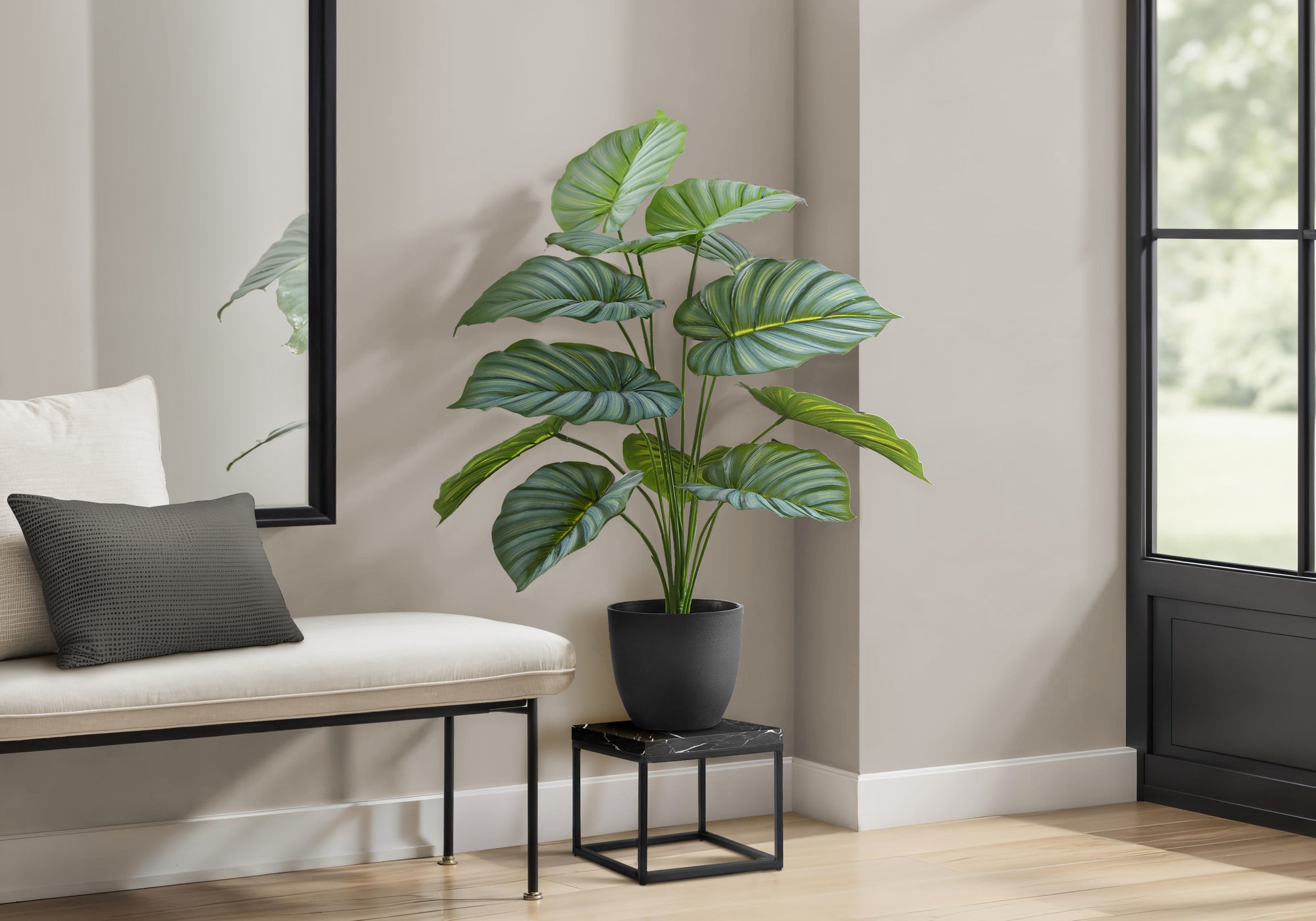 Artificial Plant, 24' Tall, Calathea, Indoor, Faux, Fake, Table, Greenery, Potted, Real Touch, Decorative, Green Leaves, Black Pot