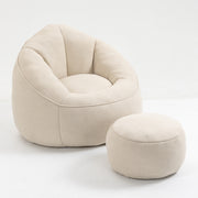 Bedding Bean Bag Sofa Chair with High-Pressure Foam and Footrest, Beige Microfiber