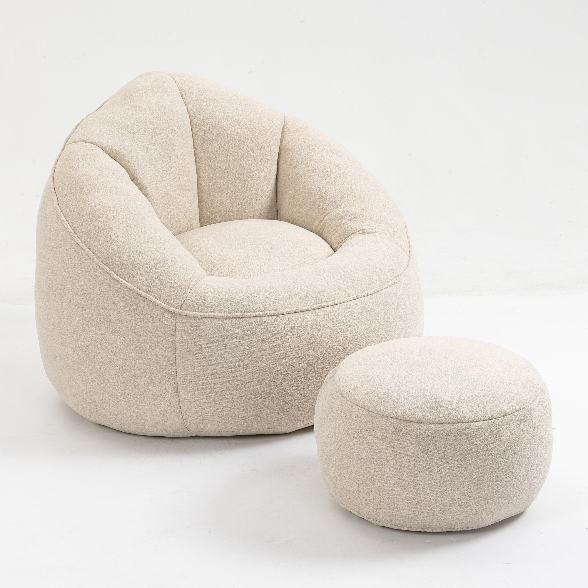 Bedding Bean Bag Sofa Chair with High-Pressure Foam and Footrest, Beige Microfiber