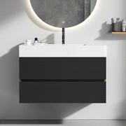 Grace 36' Walnut Bathroom Vanity with Glossy White Solid Surface Sink and Soft Black Drawers, Wall Mounted Floating Bathroom Vanity for Modern Bathroom, One-Piece Glossy White Basin, KD