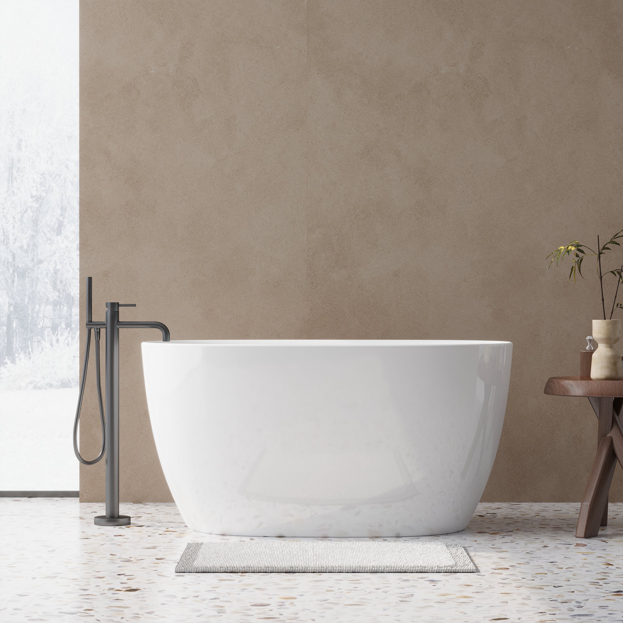 47'' Acrylic Freestanding Bathtub-Acrylic Soaking Tubs, White Bathtub, Oval Shape Freestanding Bathtub With Chrome Overflow and Pop-Up Drain CUPC Certificate