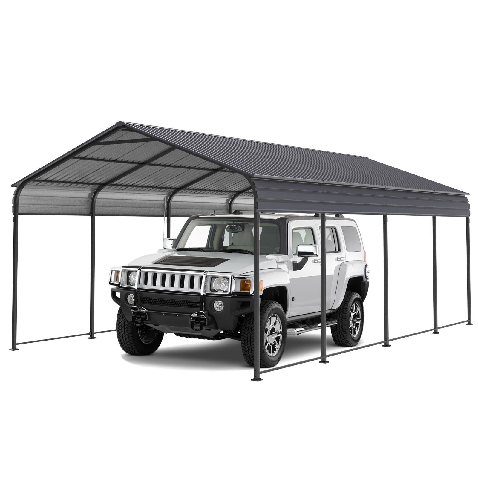 Metal Carport 12x20 ft Heavy Duty with Galvanized Steel Roof, Metal Garage Canopy with Galvanized Steel Roof & Frame, Car Tent Outdoor Storage Shed for Car, Boats and Truck - Gray