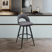 Charlotte Swivel Bar Stool in Black Metal with Gray Faux Leather