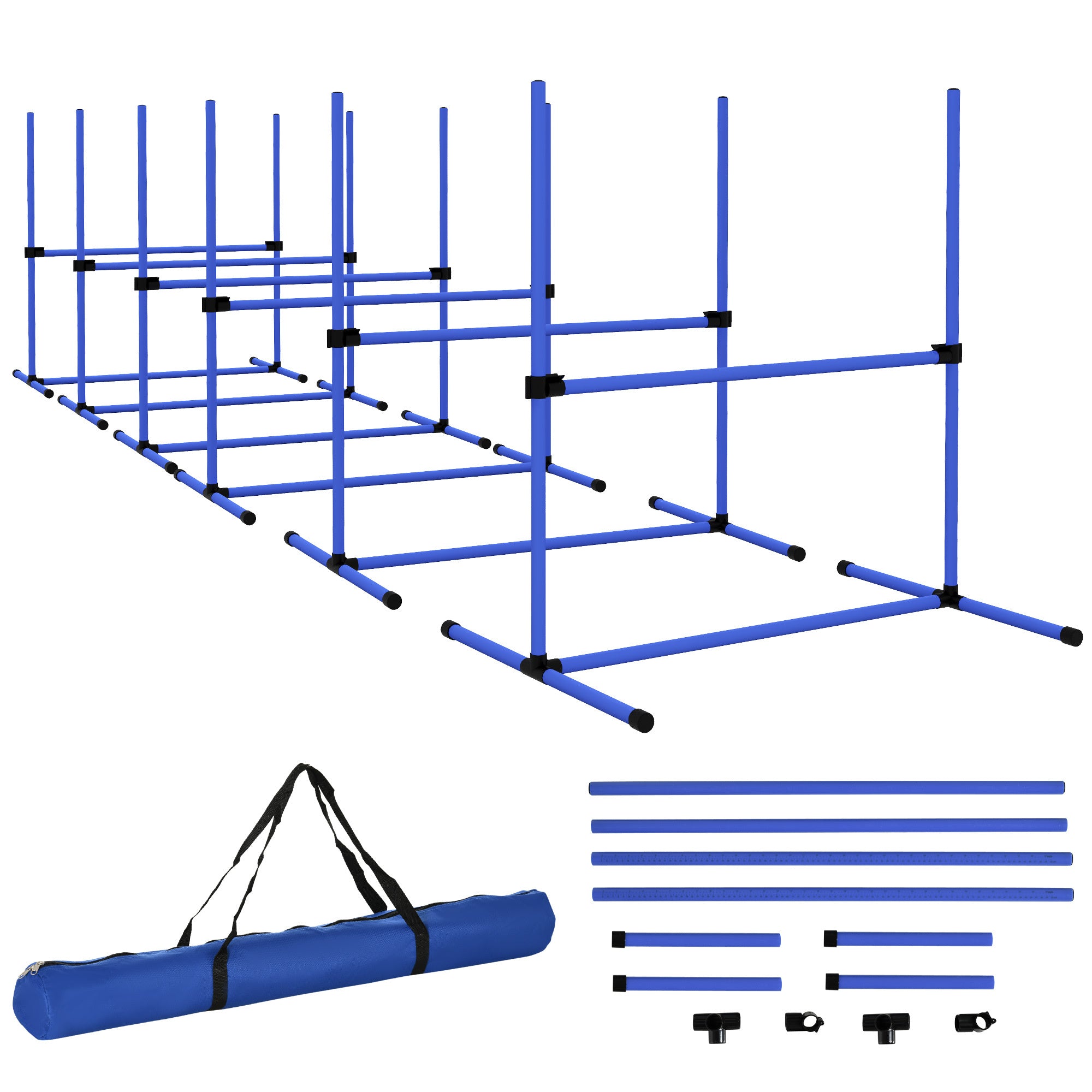 PawHut 6 Piece Dog Agility Training Equipment for Dog Agility Course with Adjustable Height Jump Bars, Included Carry Bag, & Displacing Top Bar, Blue