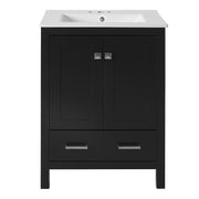 24-inch Black Bathroom Vanity with Integrated Undermount Ceramic Sink, 2 Doors and 1 Drawer, Soft-Close Hinges, MDF and Solid Wood Frame