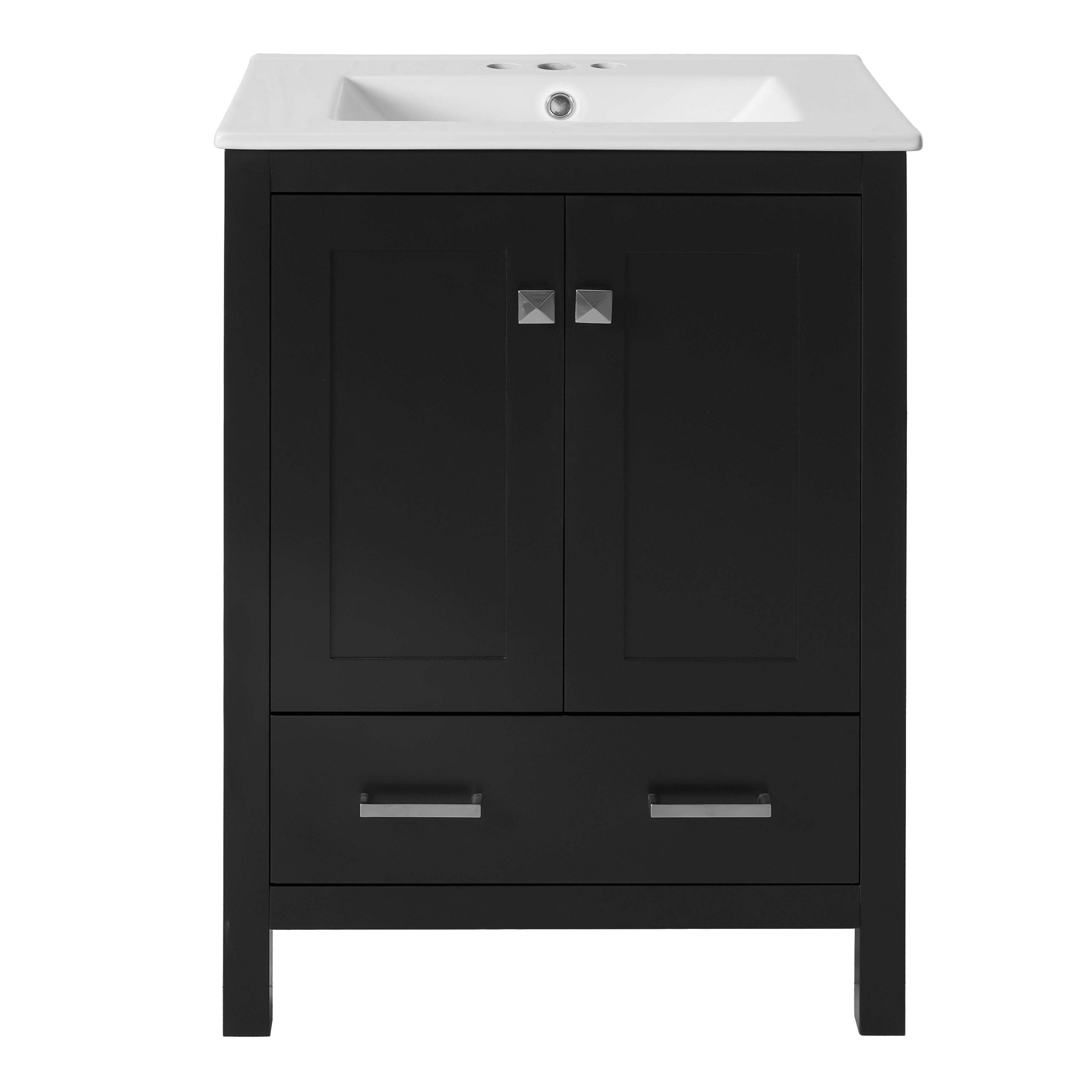 24-inch Black Bathroom Vanity with Integrated Undermount Ceramic Sink, 2 Doors and 1 Drawer, Soft-Close Hinges, MDF and Solid Wood Frame